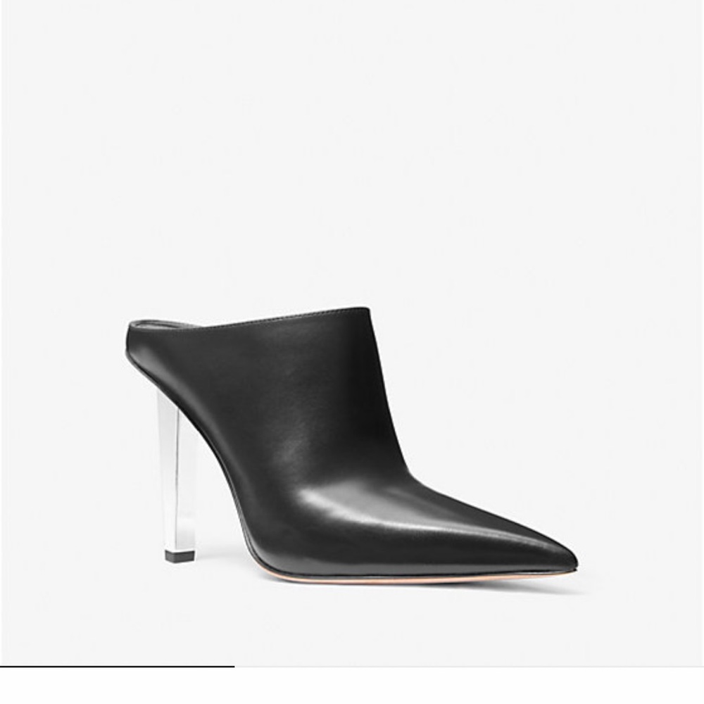 Michael Kors Black Leather Mules with Silver Heel